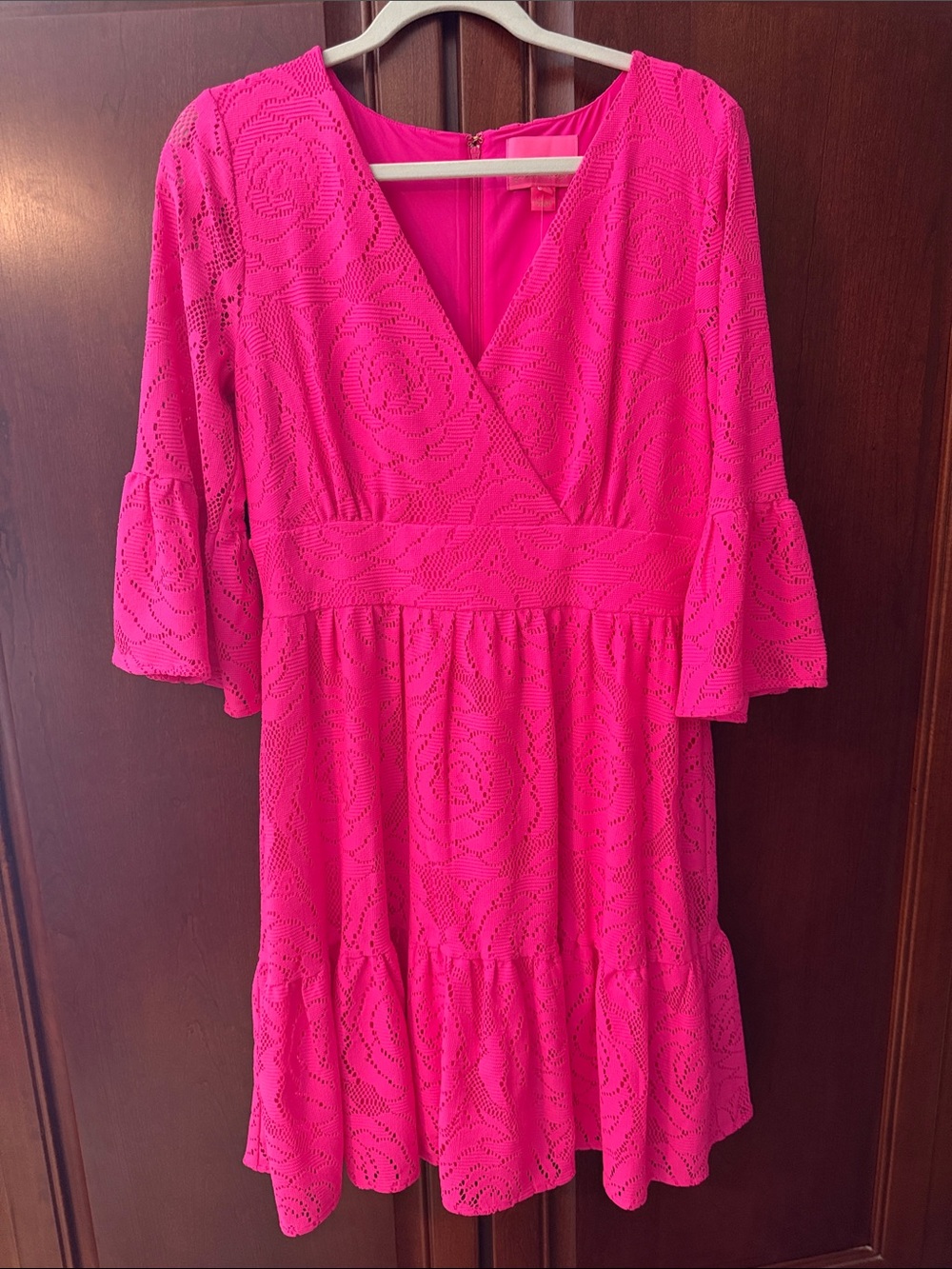 Lilly Pulitzer Cecelia Dress in Pink Tango Bungalow Blossom Lace